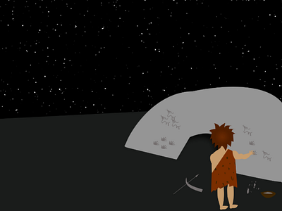 Scene of a stone age man doing cave painting. cave cave painting sky stone age man