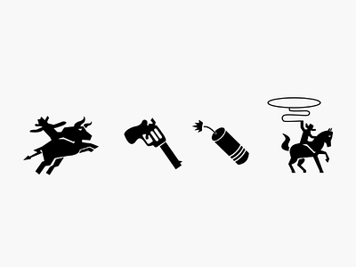 Cowboy Icon 2 black and white bomb bull cowboy cowboy hat dynamite fire glyph gun horse icon man old oldschool rodeo sheriff western