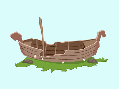 Rotten Boat boats daisy flowers grass illustration lake ocean rock rotten sea stone vector