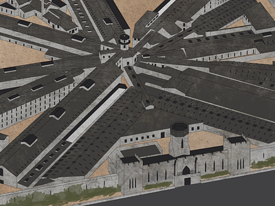 Eastern State Penitentiary - Isometric Prison Illustration