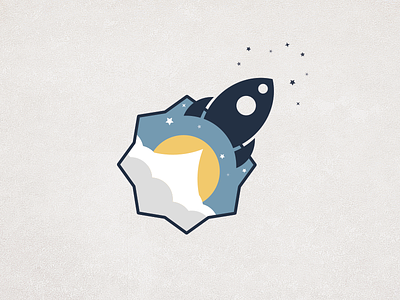 Launched cloud flat icon logo rocket space stars startup sun