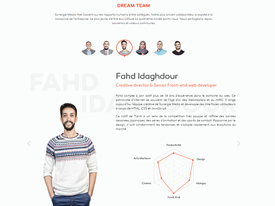 The Dream Team design flat minimal photo profile spider chart team website
