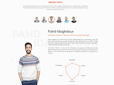 The Dream Team design flat minimal photo profile spider chart team website