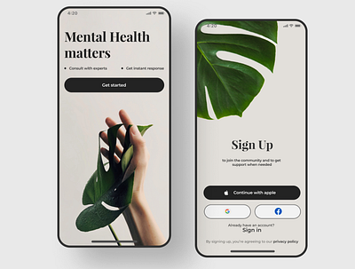 A signup page for a mental health consultation app appdesign mobile ui productdesign ui uidesign uiux