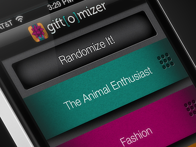 Gift[O]Mizer iPhone App app app store buttons gift interaction interface ios iphone menu mobile swipe texture ui ux