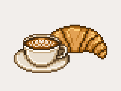 Latte Art and Croissant 8bit aseprite cafe coffee croissant illustration latte art pixel pixelart retro