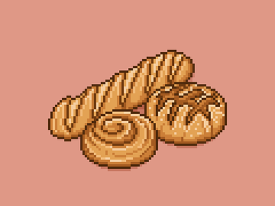 Loaf, Baguette or Danish pastry as PixelArt! 8bit bake bakery baking danish illustration loaf pastry pixel pixelart retro
