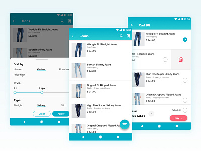 Seaside • E-commerce Mobile App android android app android app design app cart ecommerce ecommerce app ecommerce design filter filter ui product list seasideapp shopping app shopping cart sort by ui ux