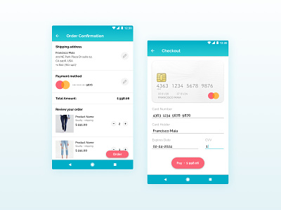 Seaside • E-commerce Mobile App • Order 002 android android app android app design app checkout checkout form credit card dailu ui 002 daily ui design ecommerce ecommerce app order order confirmation payment payment form seasideapp ui ux