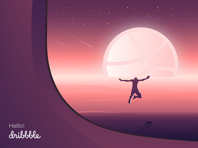 Hello dribbble debut dribbbble hello world illustration sea space train