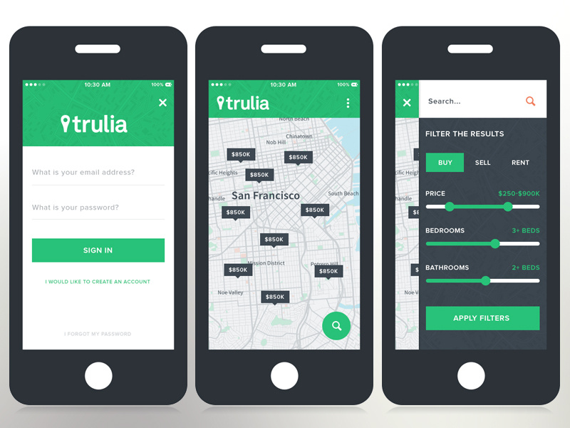 Trulia Mobile mobile flat trulia filters tooltips login
