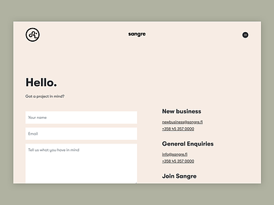 Sangre.fi - Contact page agency contact design form typography ui webdesign website