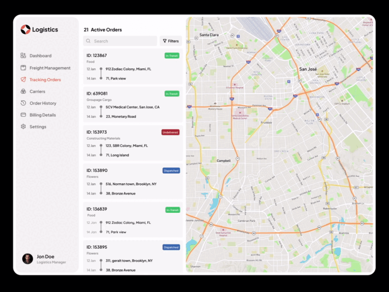 Logistics, Transportation, Delivery, Orders Tracking Animation