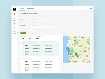 Orders Tracking and Management Dashboard - Citywise Performance dashboard dashboard design dashboard screen dashboard ui ecommerce ecommerce logistics logistics logistics management logistics tracking order management order tracking performance dashboard shipment management shipment tracking tracking dashboard ui ui ux ui ux design