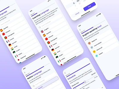 Mercury Speak App. Create account account app blue clean create account language mobile app onboarding purple settings step steps ui ux