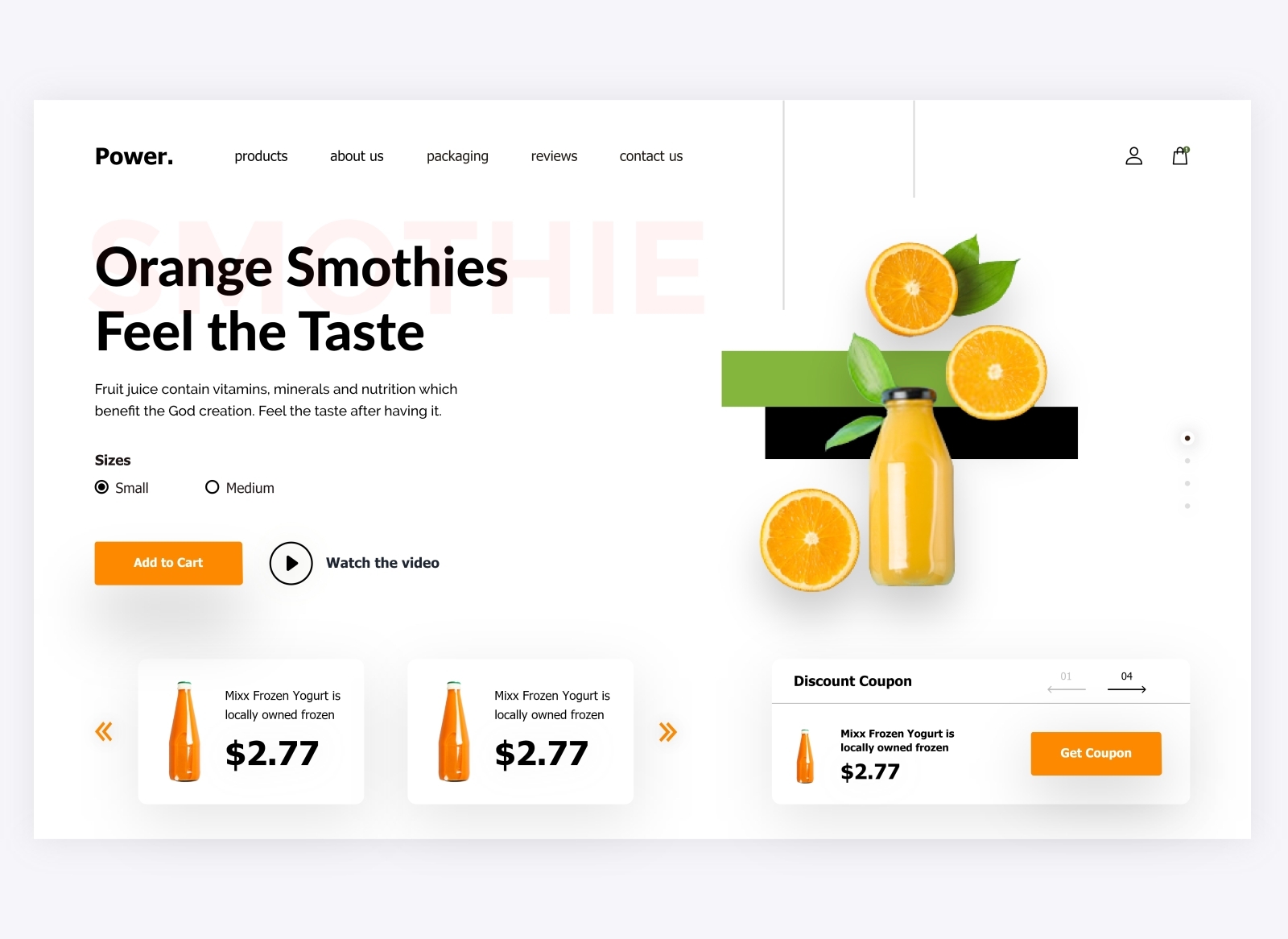 Power Orange Smothie Landing Page ui by Syed Umair Raza on Dribbble