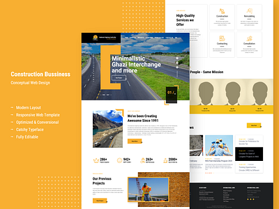 Construction Company Web Template 2020 trend color palette dailydesignchallenge design flat flat design homepage design landing page mockup typogaphy ui user experience user interface ux web design