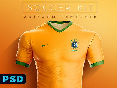 Soccer Kit / Uniform PSD Template 3d brazil football jersey mockup psd soccer soccer kit soccer uniform template