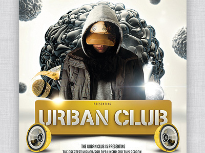 Urban Club Flyer 3d black bling diamond dj gold hiphop night club party flyer rap sphere underground urban white