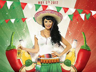 Cinco de Mayo Party Flyer 5 de mayo beer celebration chili cinco cinco de mayo festival fiesta green gun holiday latin mayo mexican mexico party red sombrero tequila west wild wild west