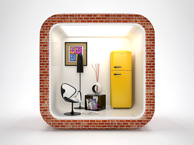 3D interior IOS Icon 3d ios icon 3dsmax vray realistic furniture iphone ipad ui 3d icon