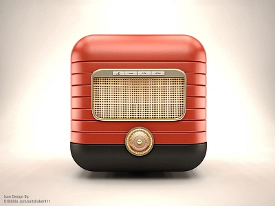 3D Retro Radio IOS Icon 3ds 60s 70s corporate icon ios ipad iphone leather max radio realistic retro sports store vray wood