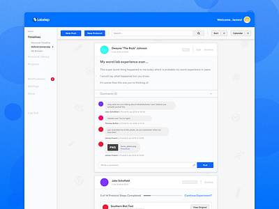 Labstep Improved Timeline attachment attachments colour editor labstep platform posts protocol social steps tags timeline