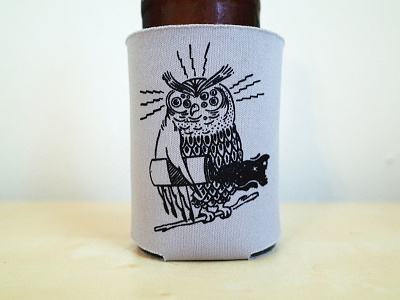 Snowy Owls beer eyes hand illustration koozie magic mystical omen owl