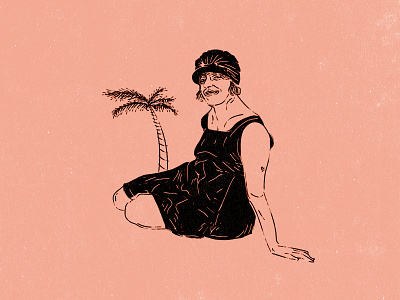 Beach beach female illustration lady lounge palm tree vintage