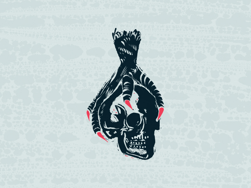 Hold On claw foot bird skull procreate illustration digital printmaking linocut woodcut
