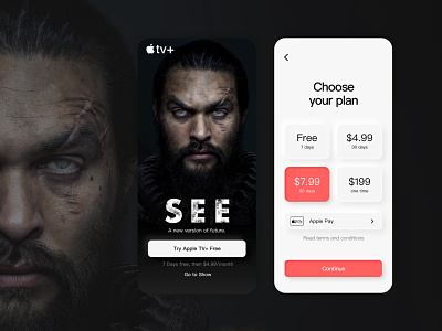 Apple TV+ Choose Plan apple apple tv choose plan choose your plan see sketch uide user experience user interface ux visual design xd