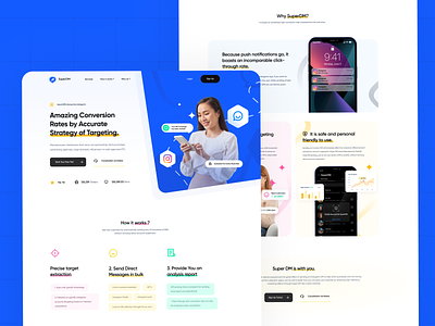 SuperDM Saas Application Landing Page agency blue theme clean clean ui landing page saas saas landing page services social media ui uidesign user inferface web design white