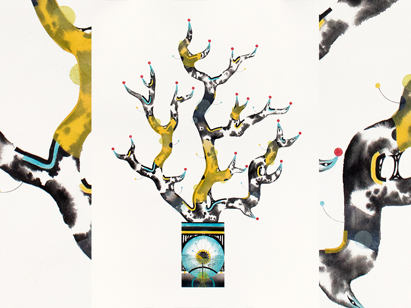 Geschenk der Seherin - 2018 artwork dots forms geometric illustration layering magic tree