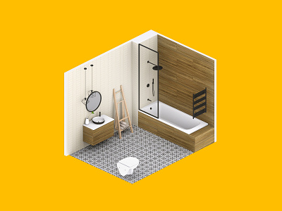 3D Bathroom 3d bath bathroom digitalbridge isometric mirror render room sink tiles visual visual art visual design visualization