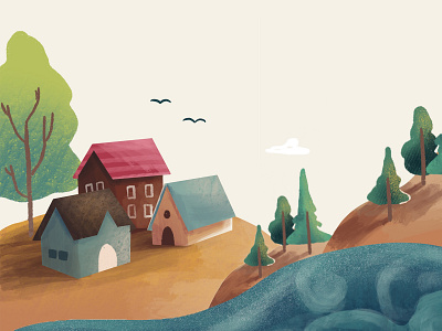 Country house grainy illustration forest grainy graphic design house illustration landscape procreate sea texture