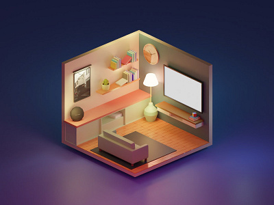 Cozy Living Room 3D Design 3d cube design graphic design illustration landscape living room minimal