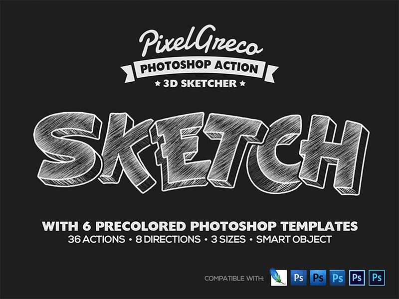 3D Sketcher - Photoshop Action 3d actions add ons effect effects logo photoshop sketch sketcher style text typography