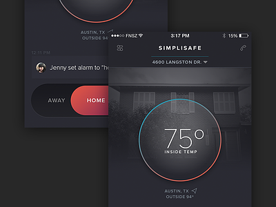 Simplisafe - Home Automation alarm automation blue gradient ios iot iphone minimal red security temperature ui