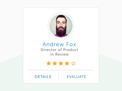 Candidate Card avatar card details evaluate job review stars