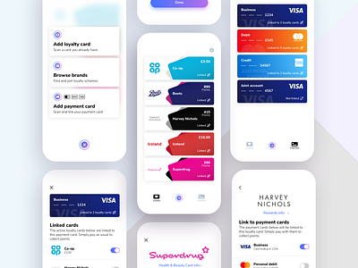 Loyalty wallet app, screens