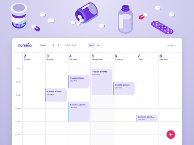 Nurseio - Desktop Calendar calendar coplex cute dashboard doctor gig gig economy hiring hospital medical medicine medtech nurse nursing pink purple