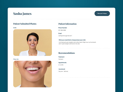 Smile Virtual - Patient Page blue coplex dashboard dentist dentistry hiring info navy patient photo submission photos teeth