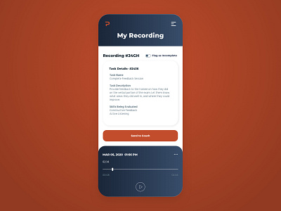 Praxus - Mobile Recording Screen audio audioplayer blue coaching coplex navy recording recordings red training