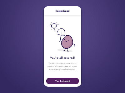 RaisinBread - Success Screen coplex dashboard illustration insurance purple purple gradient
