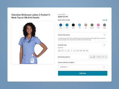 SmartScrubs - Add Item Screen blue coplex doctor ecommerce medical retail scrubs smartscrubs