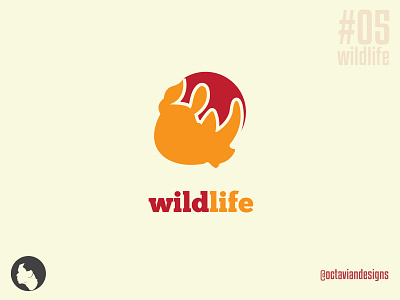 #ThirtyLogos #05 | Wildlife Logo animals beginner branding design flat icon illustration logo logochallange orange practice red rhino rhinoceros thirtylogos type typography vector