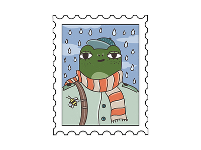 Postage stamp with a frog design doodle frog illustration postage sketch sticker