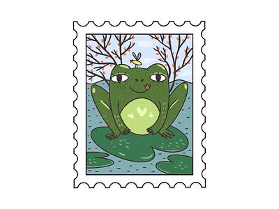 Postage stamp with a frog doodle frog illustration postage sketch sticker