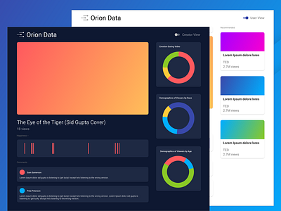 Orion Data - simple video analytics page analytics clean colors dashboard data visulization design flat gradient landingpage typography ui ux web design