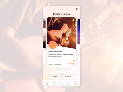 Find Local Events Near You with Locl event events events app guitar lifestyle lifestyle app light theme management minimalism modern design music music app musician